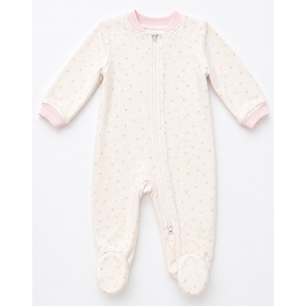 Milkberry Footed Sleeper Pajamas Baby Pink Lavender Polka Dot Zip One Piece 3-6M